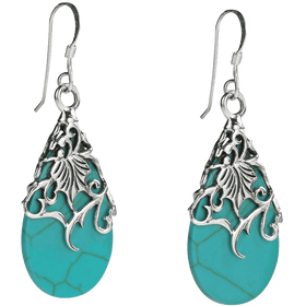 Floral Vine Ornate Teardrop Natural Shell .925 Silver Earrings