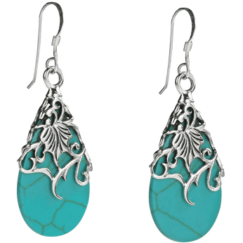 Floral Vine Ornate Teardrop Natural Shell .925 Silver Earrings