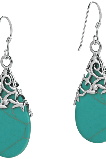 Floral Vine Ornate Teardrop Natural Shell .925 Silver Earrings