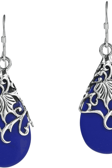Floral Vine Ornate Teardrop Natural Shell .925 Silver Earrings