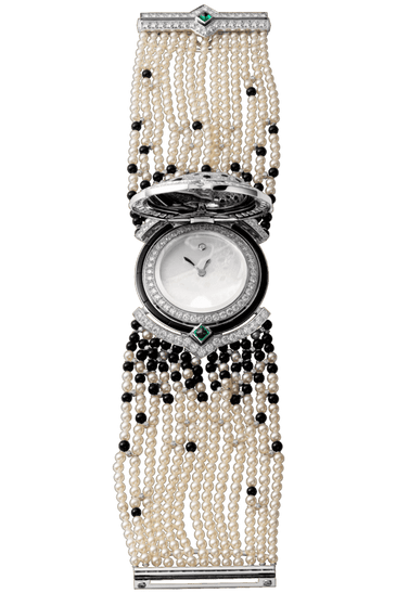 High Jewelry watch (Small model 18K white gold diamonds pearls onyx emeralds)