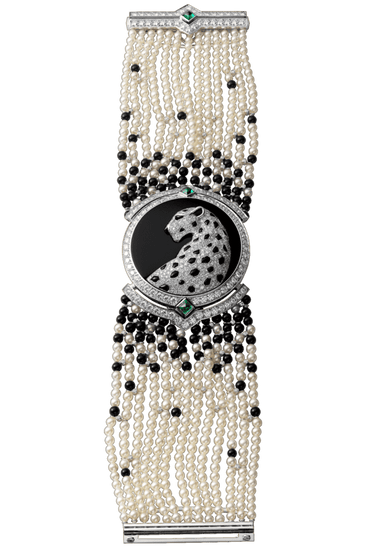 High Jewelry watch (Small model 18K white gold diamonds pearls onyx emeralds)