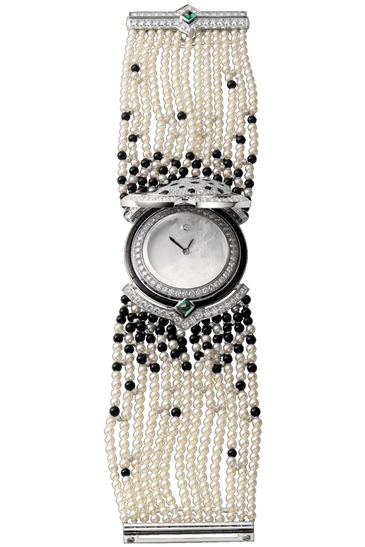 High Jewelry watch (Small model 18K white gold diamonds pearls onyx emeralds)