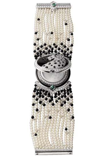 High Jewelry watch (Small model 18K white gold diamonds pearls onyx emeralds)