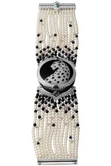 High Jewelry watch (Small model 18K white gold diamonds pearls onyx emeralds)